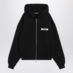 Jacquemus Men's Black Cotton Zip-Up Hoodie